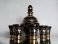 #1689  Art Deco Black Glass Decanter plus Six Shot Glasses, circa 1950s