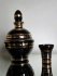 #1689  Art Deco Black Glass Decanter plus Six Shot Glasses, circa 1950s