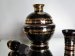 #1689  Art Deco Black Glass Decanter plus Six Shot Glasses, circa 1950s